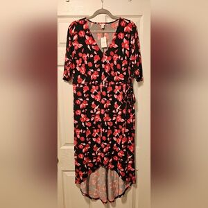 Black and Red High-Low Wrap Dress